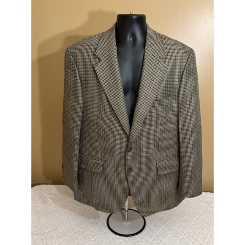 Vintage Chaps Ralph Lauren Brown Plaid Wool Blazer Jacket Pockets Men’s Size 42S